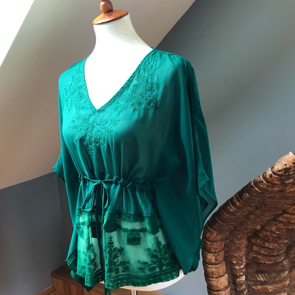 Emerald Green Flowy Boho Shirt